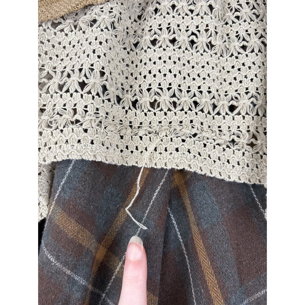 Bohemian Maxi Skirt with Crochet Overlay - Brown Plaid - Picture 7 of 9